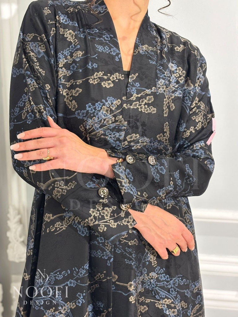 Charcoal blue-floral Abaya