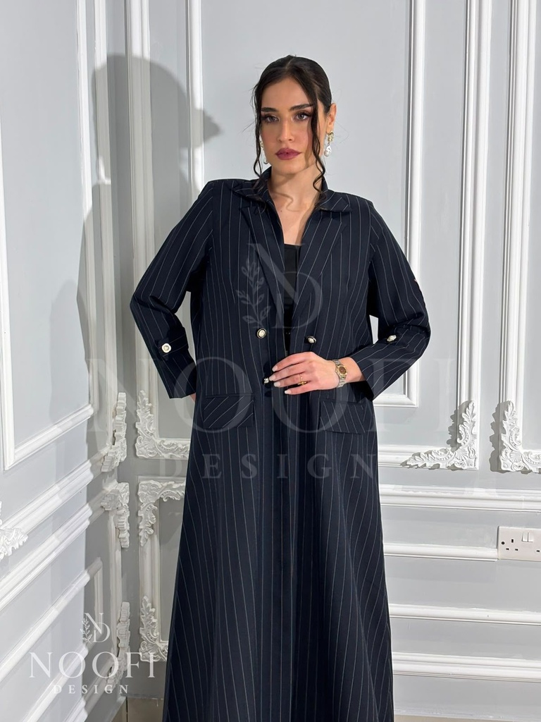 Navy pinstripe belted Abaya