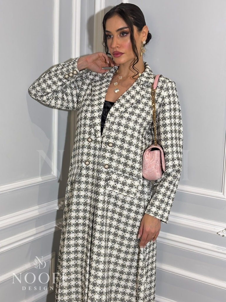 White houndstooth Abaya